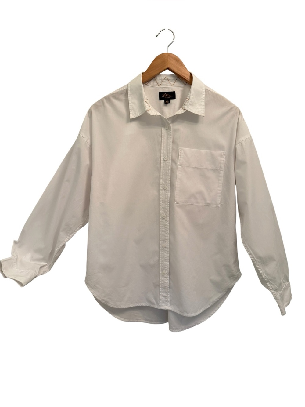 L.L. Bean Signature Premium Essential Poplin Button Down Shirt White Small